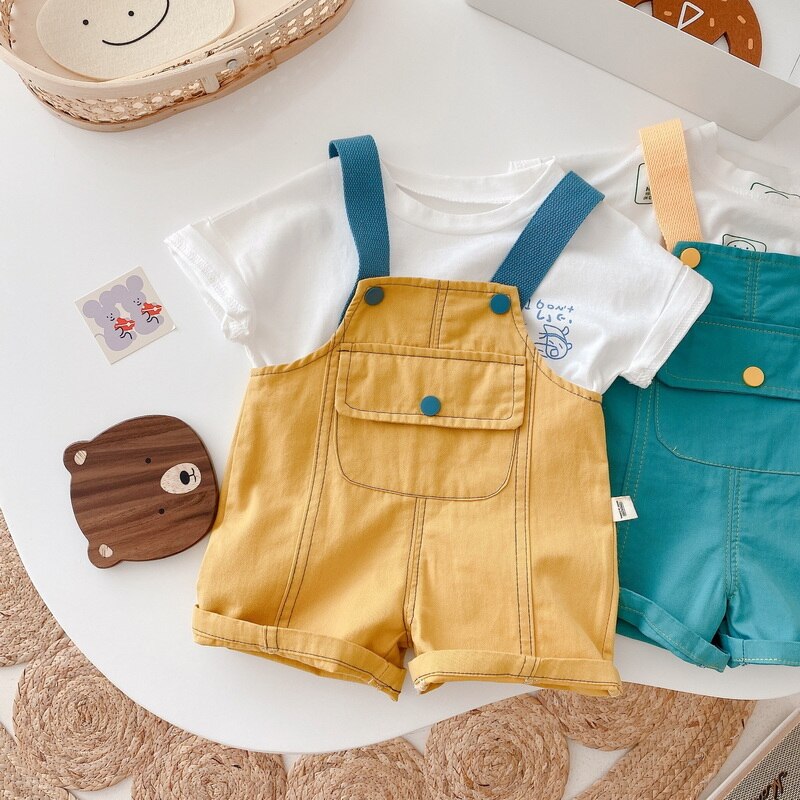 Monos de verano para bebé, peto de Color amarillo, verde y sólido sin mangas con cuello cuadrado, mono de pierna ancha, ropa holgada para niños E092, 2022