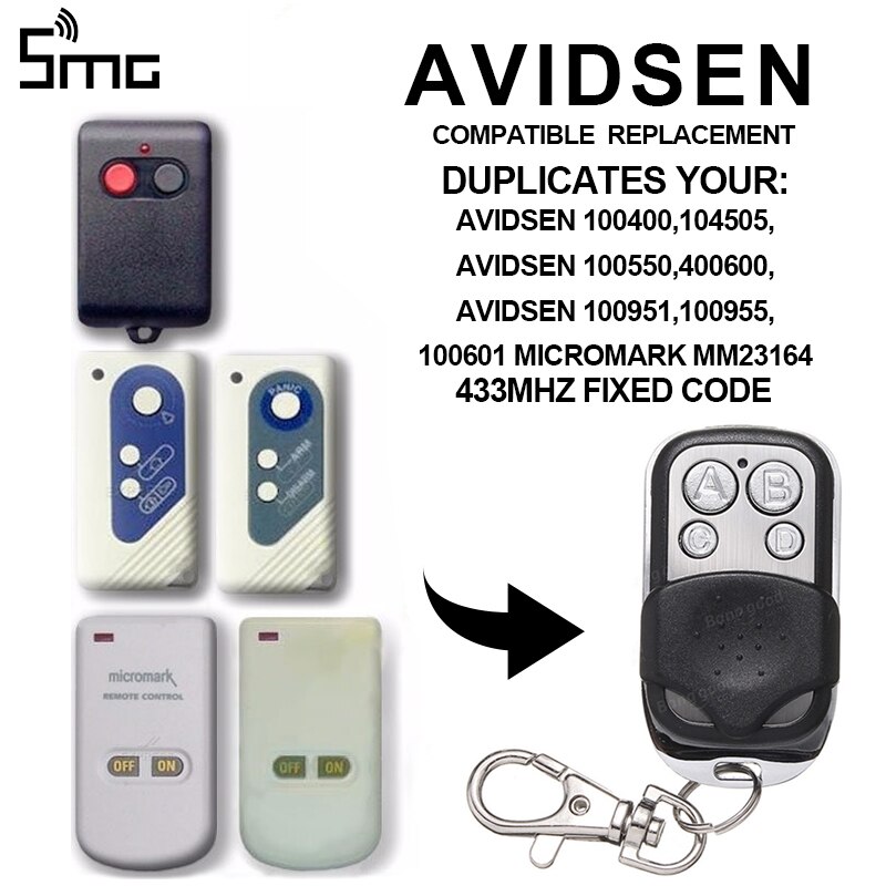 Code de roulement à distance pour télécommande, pour AVIDSEN 104251, 104250, 104257, 104350, 100400, 104505, 100500, 400600, 433.92MHz: FIXED CODE