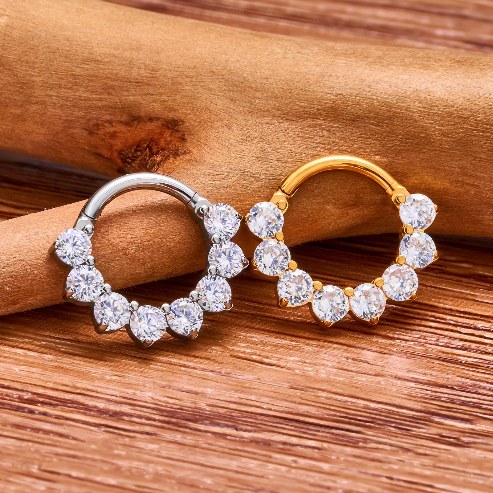 ASTM G23 Titanium Ronde CZ Piercing Septum Hoop Scharnier Neusring Kraakbeen Clicker Daith Tragus Helix Oorbellen Lichaam Sieraden