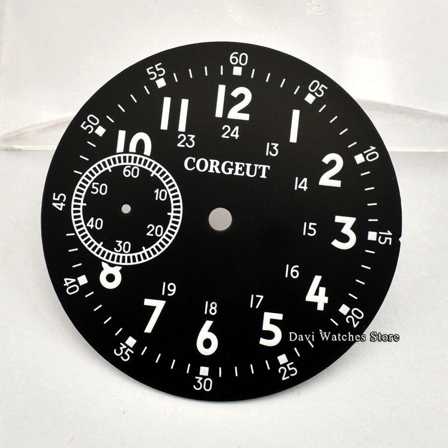 Corgeut/steril 38.9mm sorte urskive lysende mærker passer til eta 6497 havmåge  st36 urværk: A1- corgeut logo