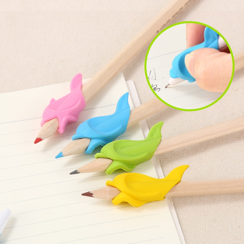 Lápiz de dibujo de pez delfín de silicona para niños, 5 uds., creatividad para niños, estudiantes, lápiz de escritura, protección, juguetes para dedos