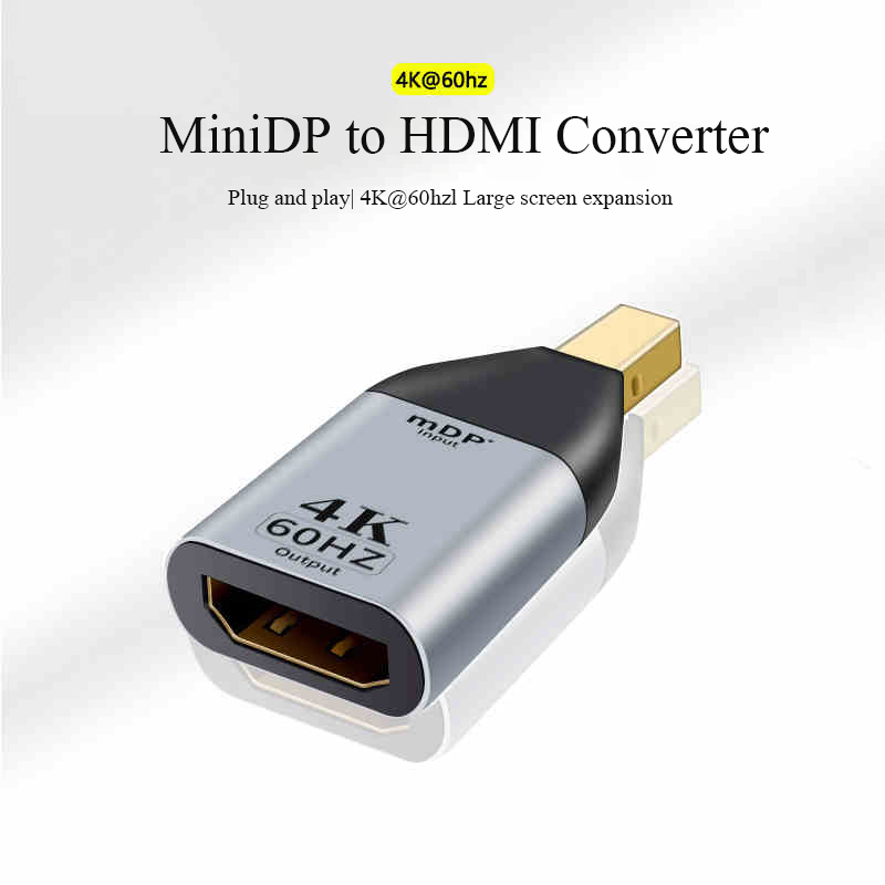 Dp till hdmi-adapter displayport-gränssnitt high-definition-anslutningskabel stationär dator värdgrafikkortskonverterare 4k 60hz: Vit