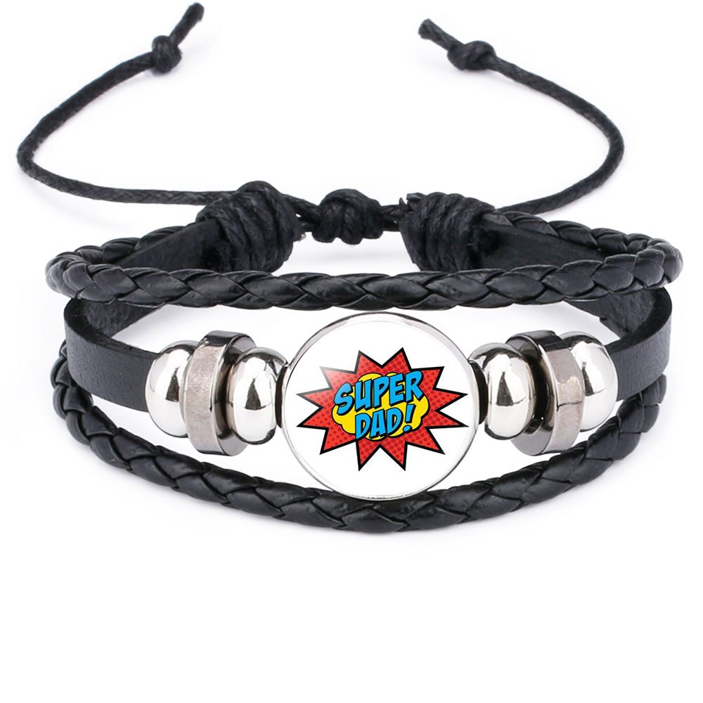 Vaderdag Beste Super Dad Hand Geweven Lederen Koord Glas Armband: 1