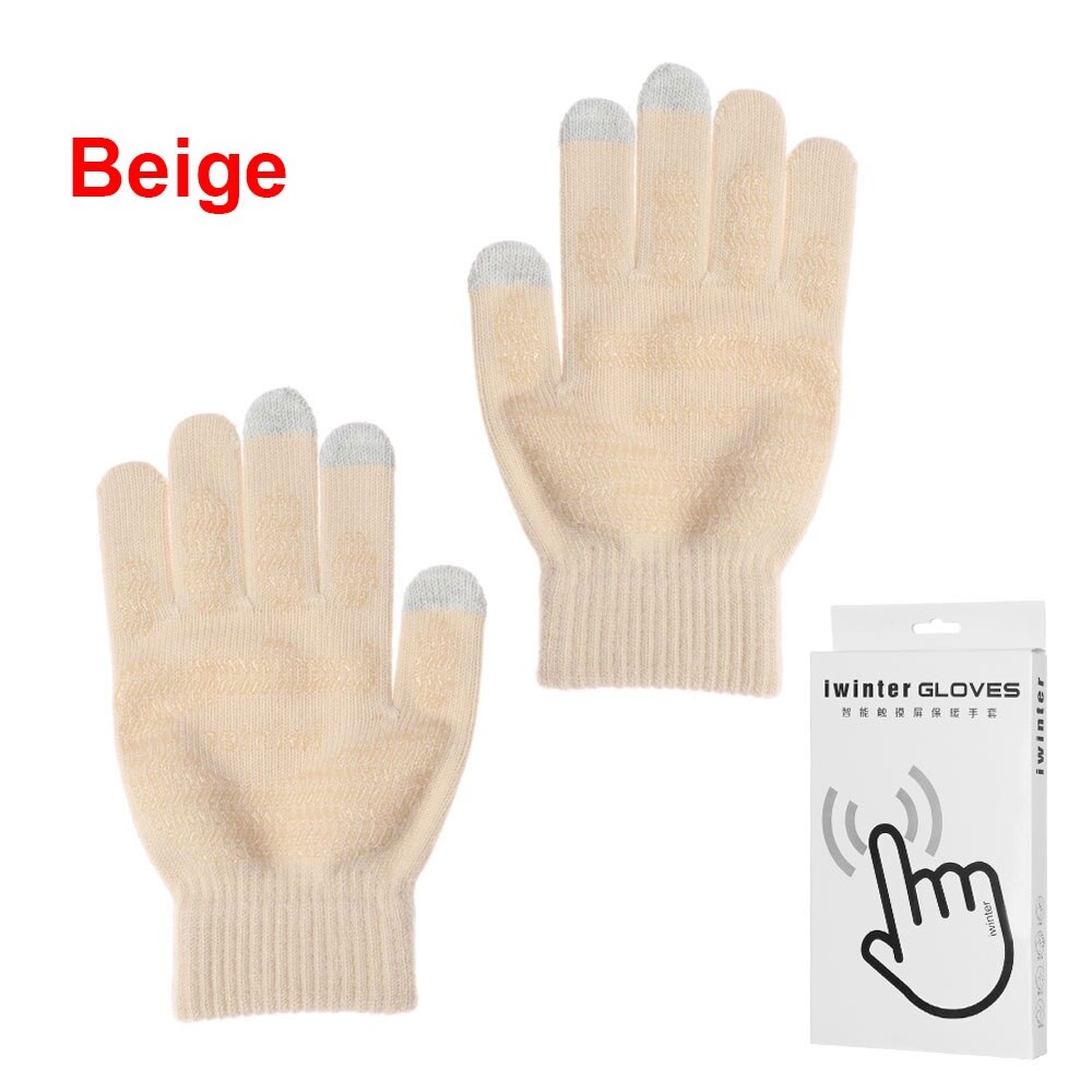 Touch Screen Gloves Sport Cycling Full Finger Mittens Thick Plush Autumn Winter Thick Warm Knitted Wool Mitts: beige / Women