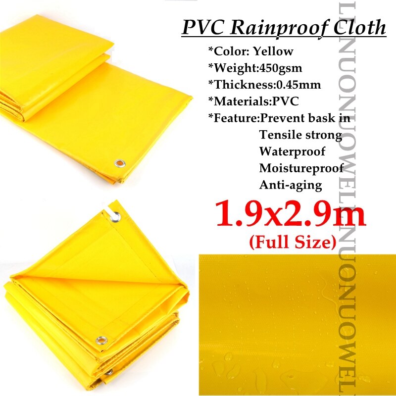 Bâche pare-soleil en PVC jaune, épaisseur 0.45mm, tissu imperméable pour jardin, cour, camion: 1.9x2.9m