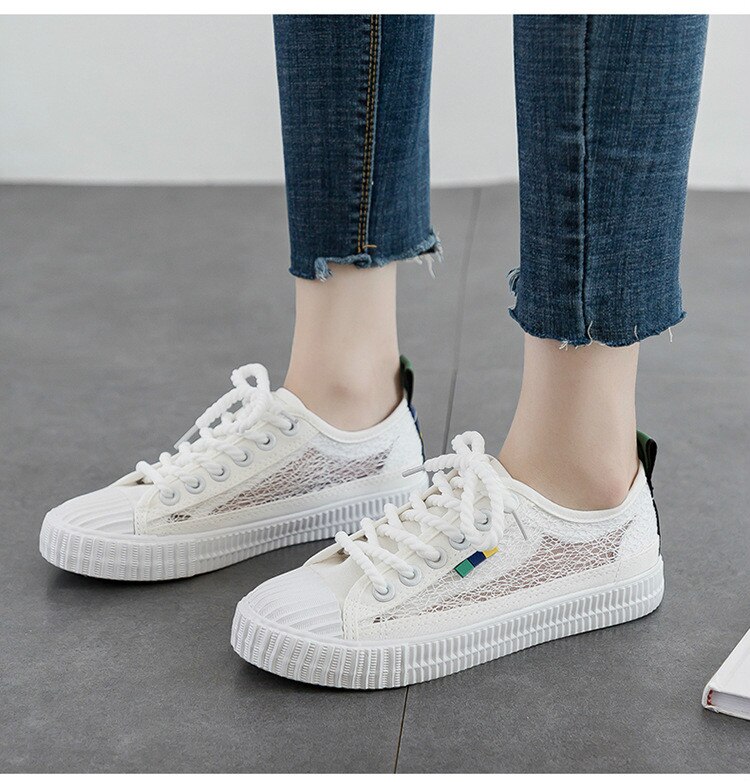 summer breathable canvas shoes women's hollow Paragraph letter flat shoes Women's shoes wild sneakers women