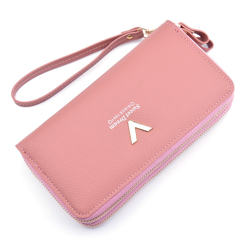Women's Leather Double Zipper Long Clutch Wallet - Card Holder & Checkbook
