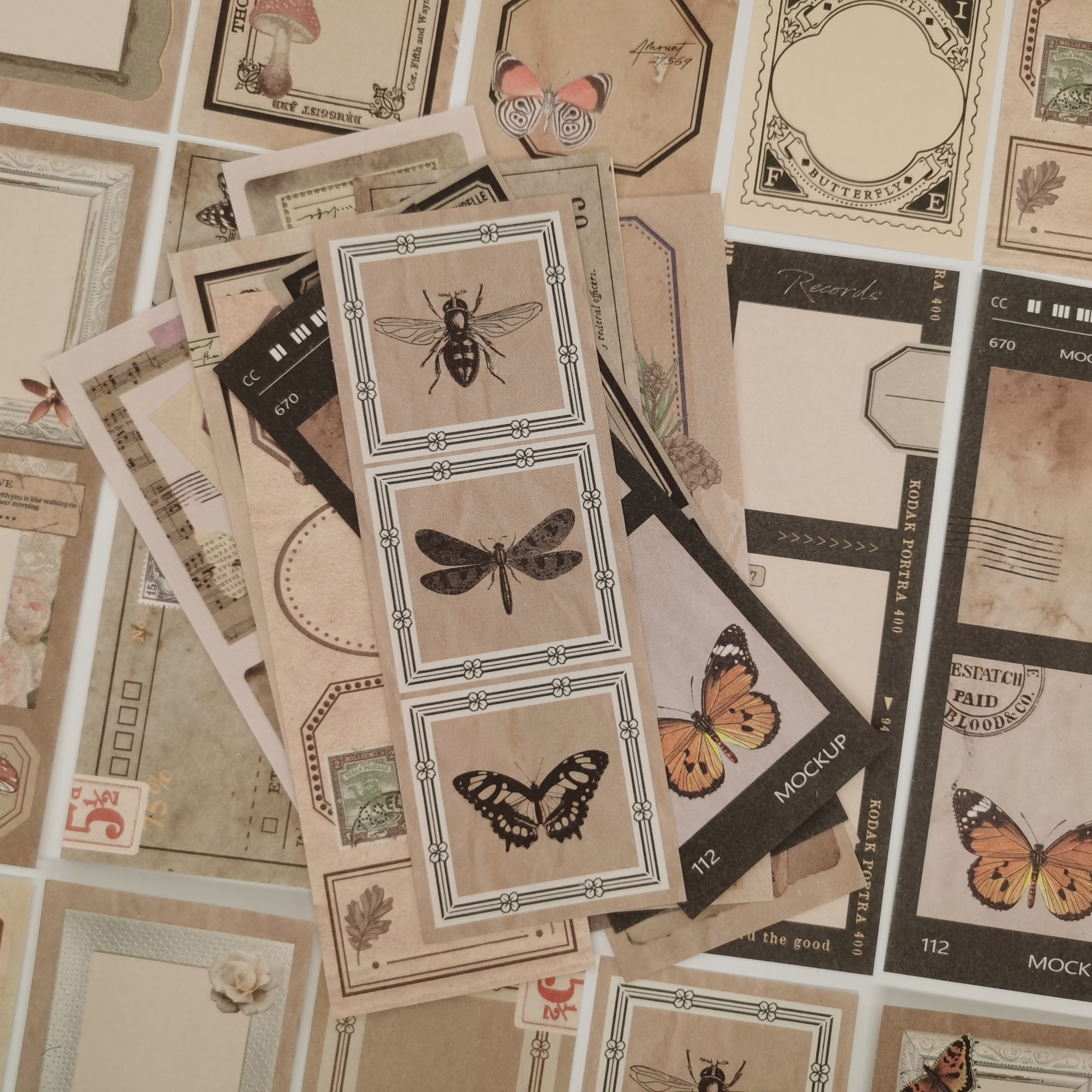 50pcs Vintage Butterfly Writing paper Cards Memo Pads insect Labels Junk Journal Scrapbooking Stickers Office School stationery