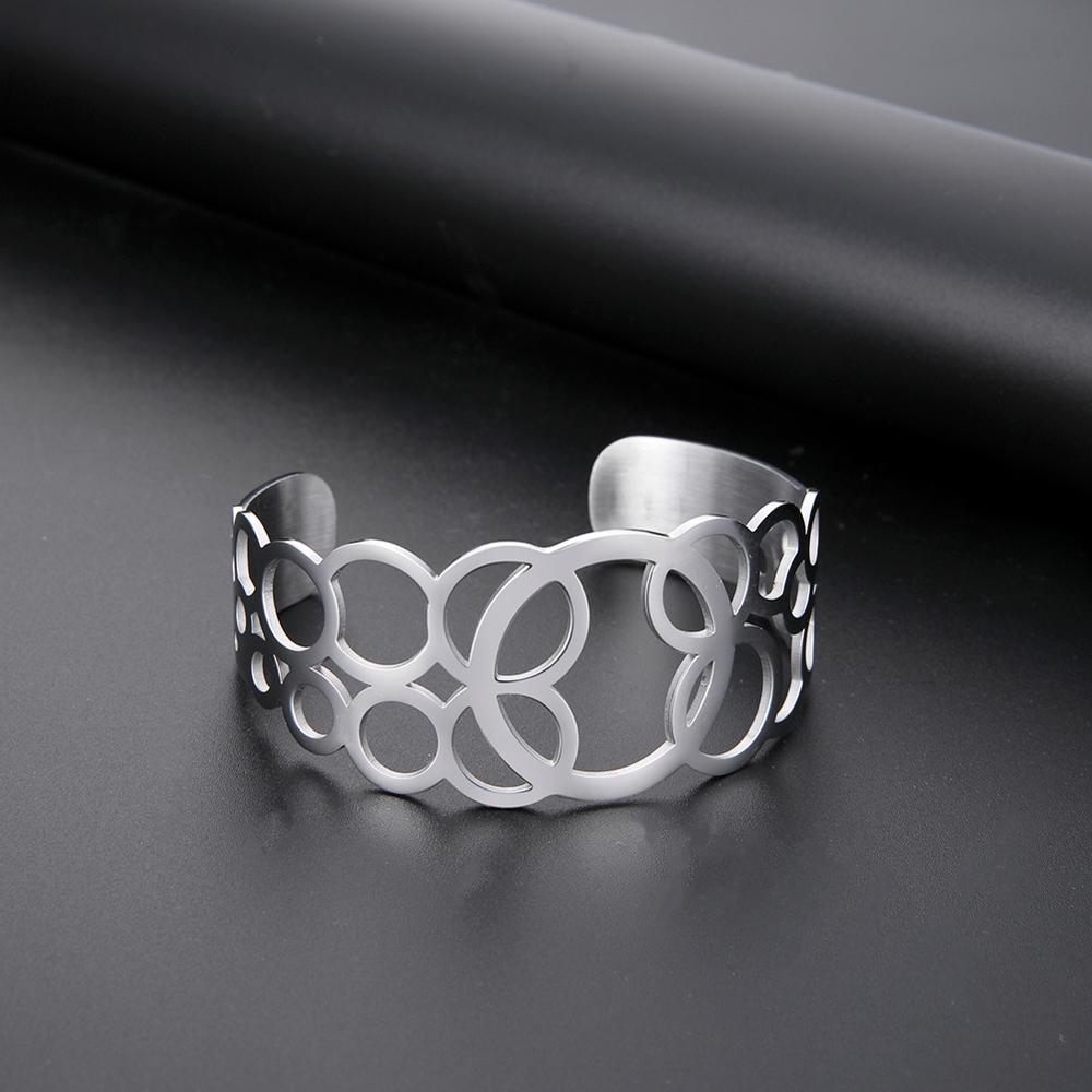 LIKGREAT, brazaletes huecos de acero inoxidable para mujer, brazalete abierto grande y ancho, brazalete Matel, pulsera femenina, pulsera joyería de para mujer: Default Title