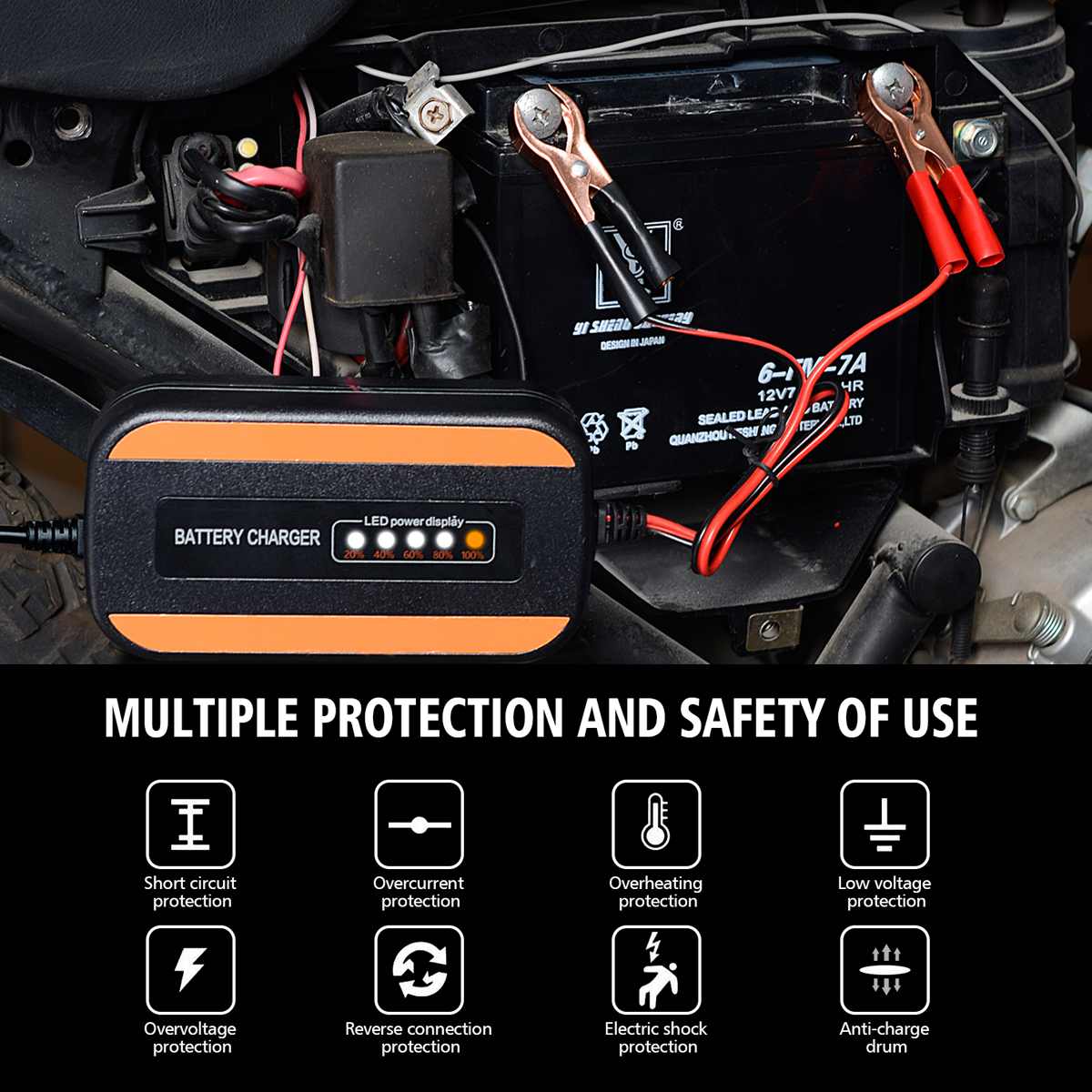 12V Car Battery Charger Maintainer AGM Charger Jump Starter Battery-chargers Digital LCD Display for Motorcycle ATV