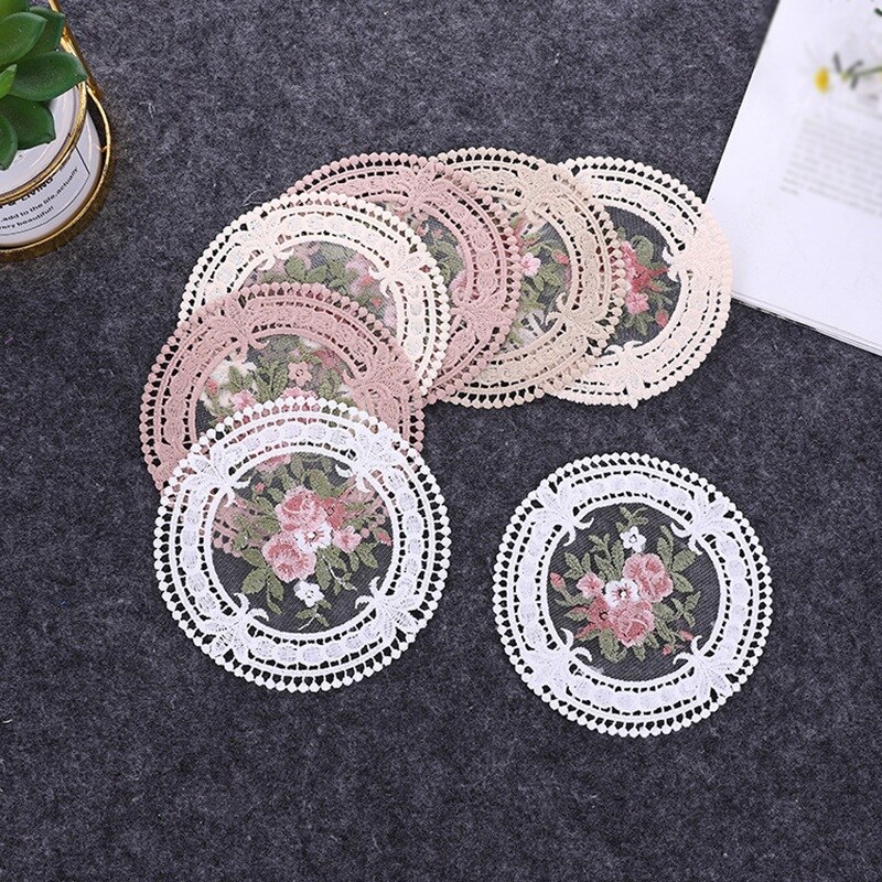 French Lace Coaster Embroidery Round Placemat INS Desktop Decoration Hollow Knit Tea Set Anti-scald Coaster Insulation Table Pad