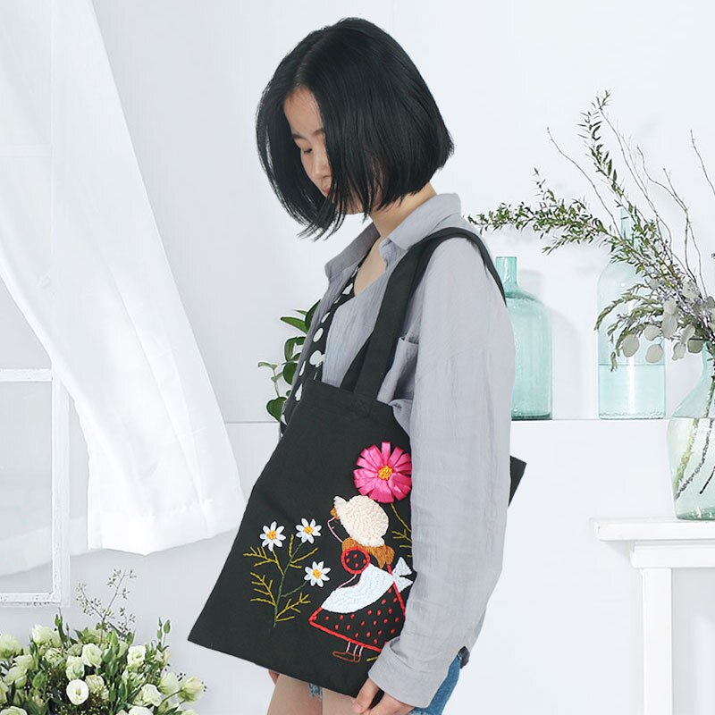 Fiore del nastro Del Ricamo Sacchetti di kit, Borsa Della Tela di canapa Ricamo A Punto Croce impostato per Principianti, Fatto A Mano Mestiere di Cucito Incompiuta