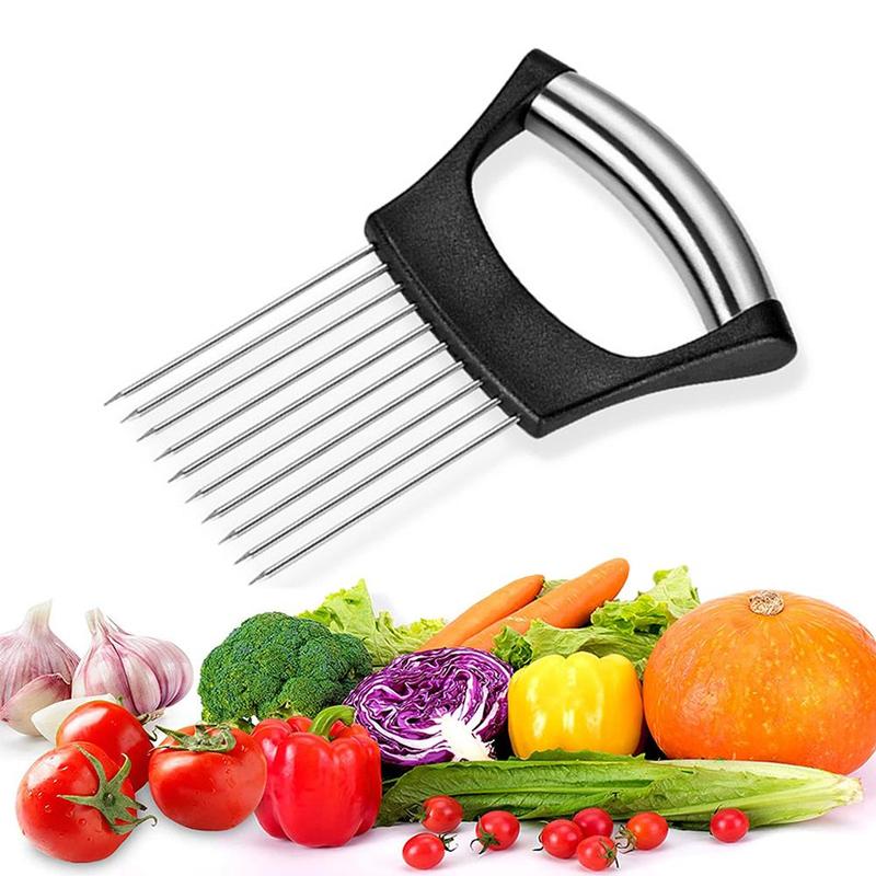 Voedsel Slice Assistent Groente Houder Rvs Ui Snijder Ui Chop Fruit Groenten Cutter Slicer Tomaat Cutter Mes