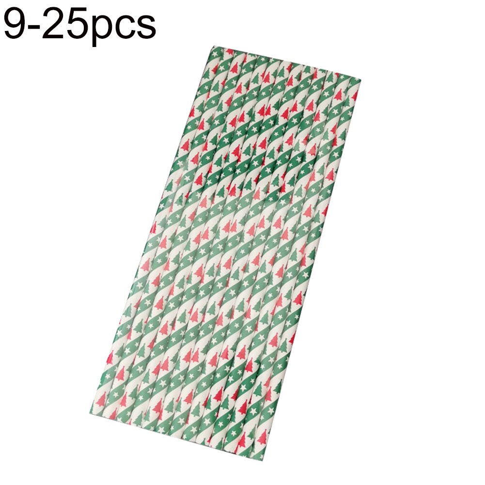 25 Stuks Kerstboom Sneeuwvlok Hoed Dot Print Wegwerp Papier Rietjes: 9