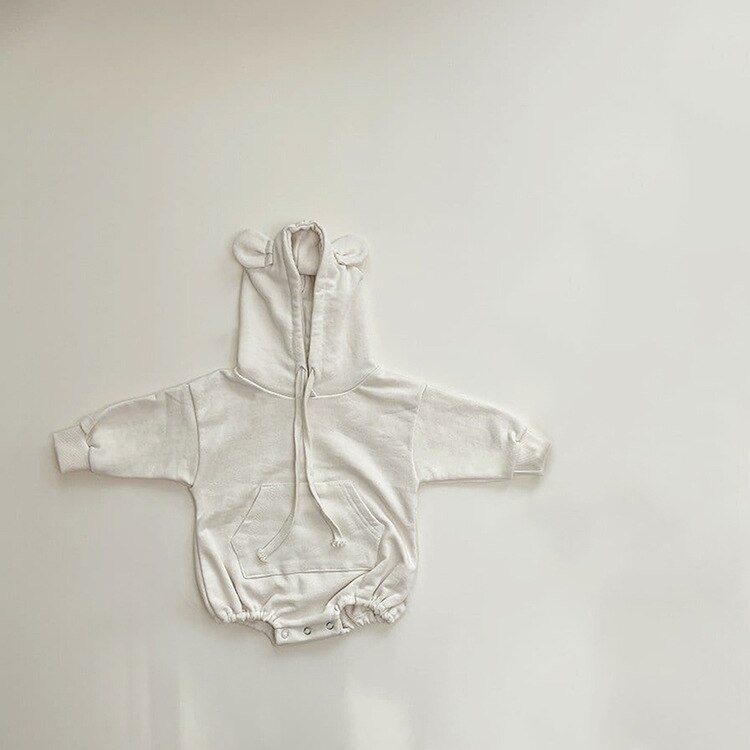 8222 Baby Kleding Hooded Jongens Bodysuit Herfst Pure Kleur Beer Oor Hooded Meisjes Bodysuit 0-2T Baby een Stuk Kleding Onesie: off white / 66cm
