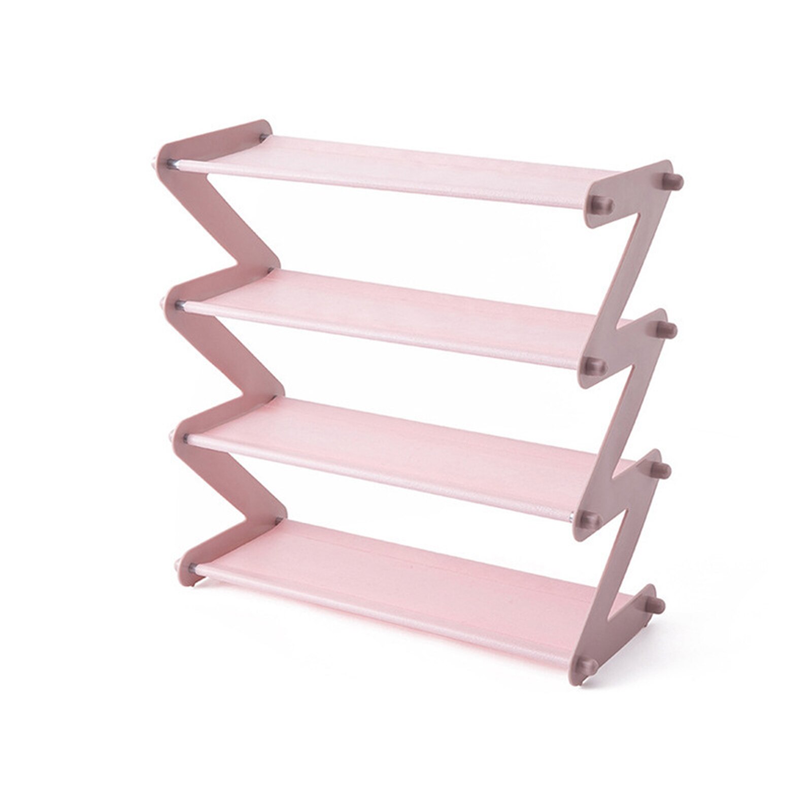 4 -Tier Stackable and Expandable Shoe Rack Z-shaped Footwear Organizer Shoe Shelf Storage Organizer Household PR: Pink