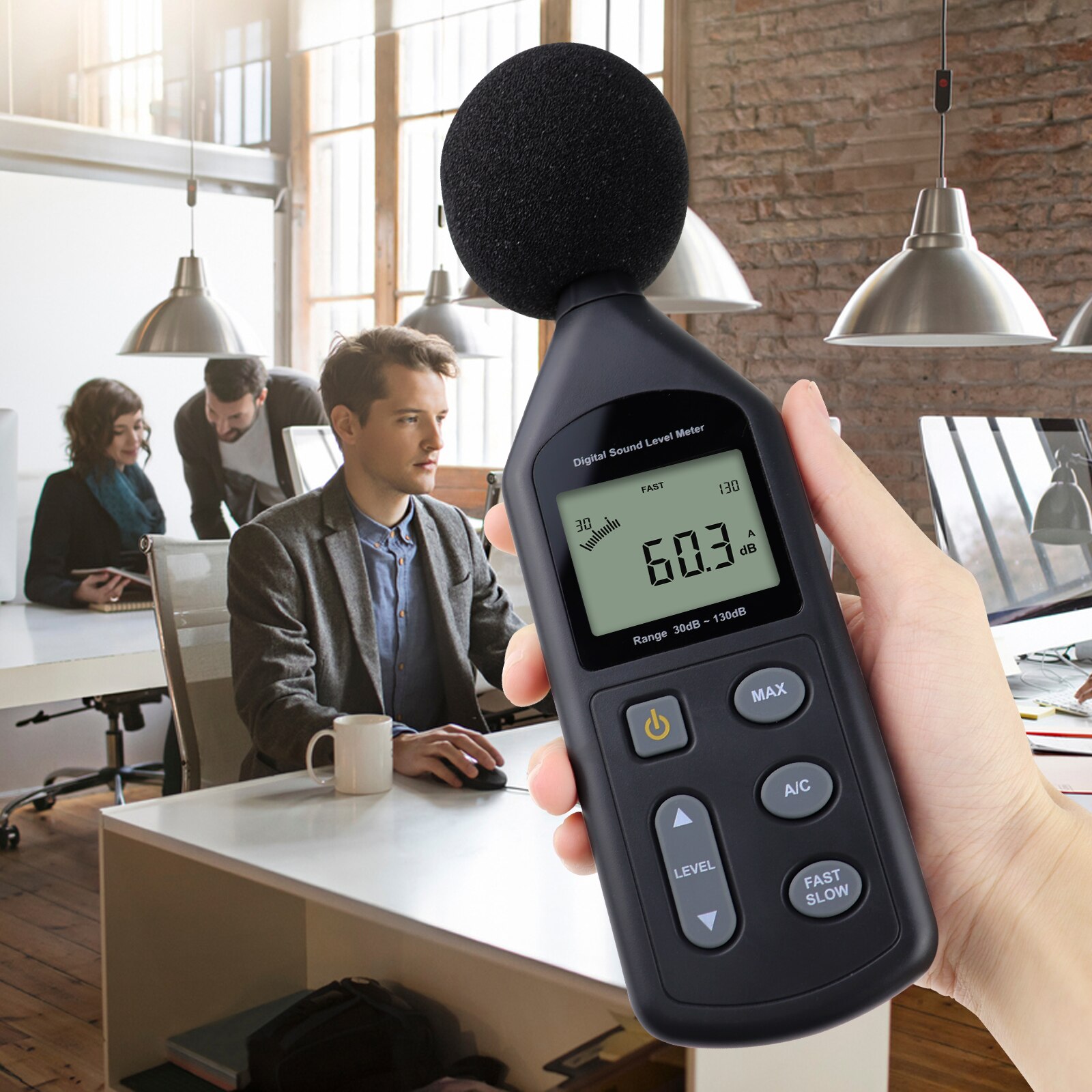 Sound Level Meter Noise Decibel Sensor 30~130dBA A/C Frequency Detector Audio/Volume Factory Pre Calibrated w/ Sponge Ball