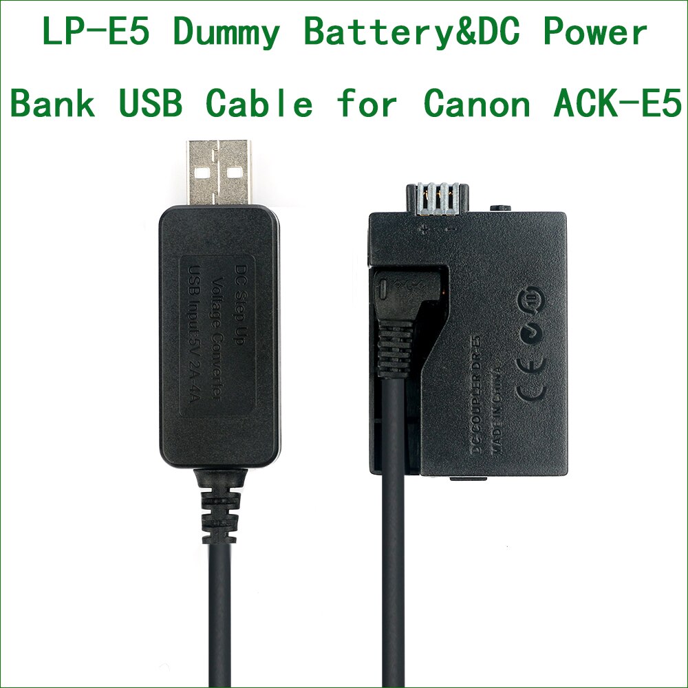 LP E5 LPE5 ACK-E5 DR-E5 Dummy Battery&DC Power Bank USB Cable for Canon EOS 450D 500D 1000D 2000D Kiss F X2 X3 Rebel XSi XS T1i