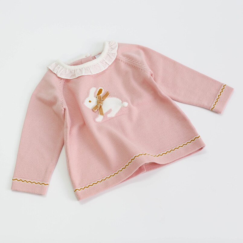 Cartoon bunny newborn baby girls long sleeve sweater cotton knitted pullovers for girls tops clothes children sweater 0-2