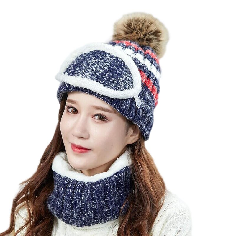 Gebreide wintermasker muts sjaal set dames dikke pompom mutsen ringsjaal warme wollen winteraccessoires voor dames winterset