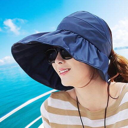 Solhatte solskærmshat solhatte til kvinder med store hoveder strandhat sommer uv beskyttelse: Flåde