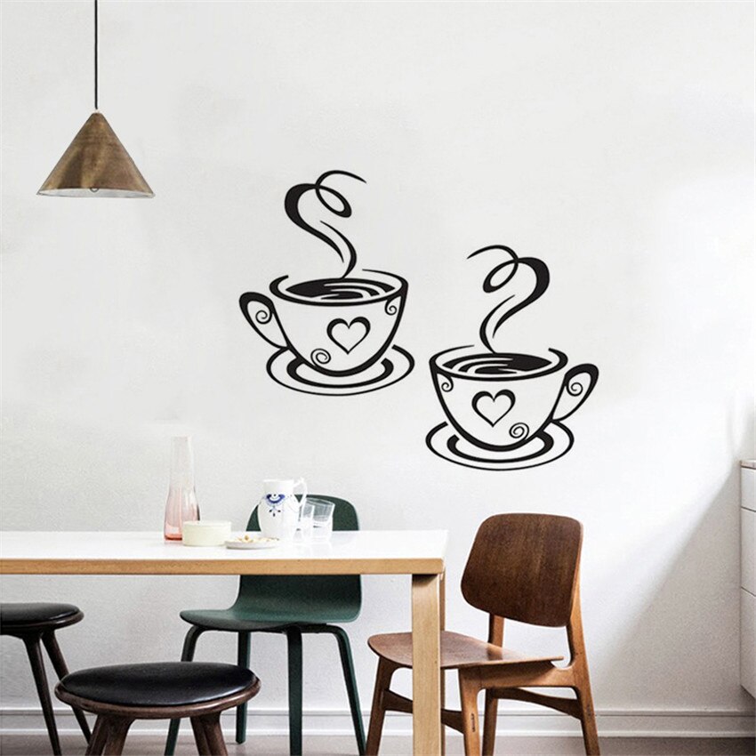 Sorte kaffekopper vægklistermærker gør-det-selv kunst vægmærkat pvc kaffemønster klistermærke hjemmekøkken cafe restaurant dekoration tapet