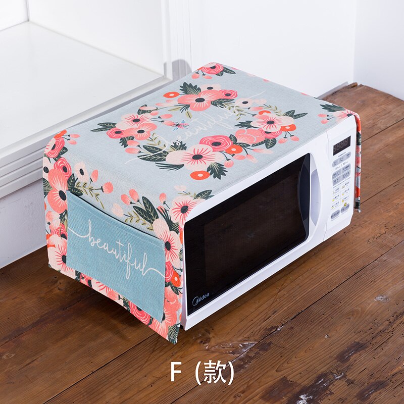 Four à micro-ondes à fleurs individuelles | De style nordique, couvre la poussière du four, bouclier en tissu de style artistique Rural avec sac de contenu de magasin: F