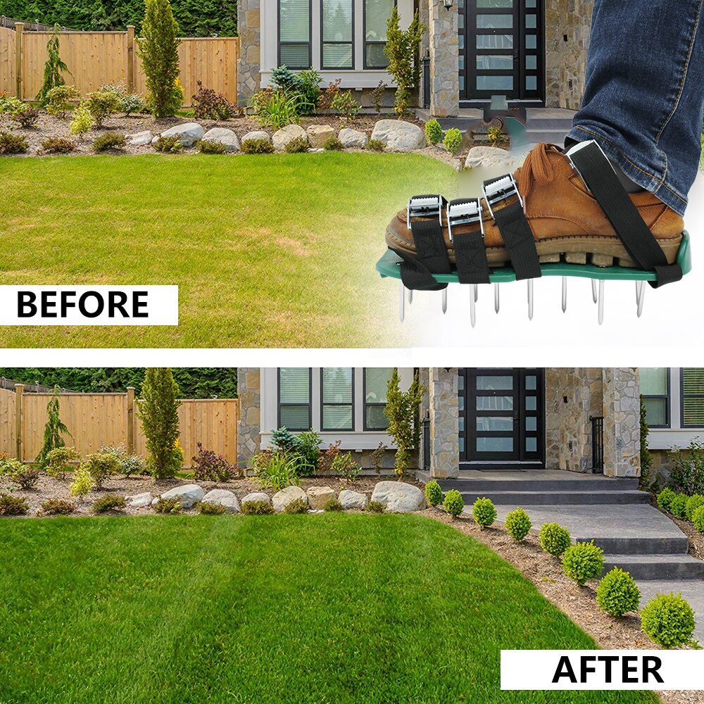 Lawn Aerator Shoes Garden Yard Lawn Care Heavy Duty Spiked Aerator Strap Sandal Shoes Lawn Soil Scarification Tools