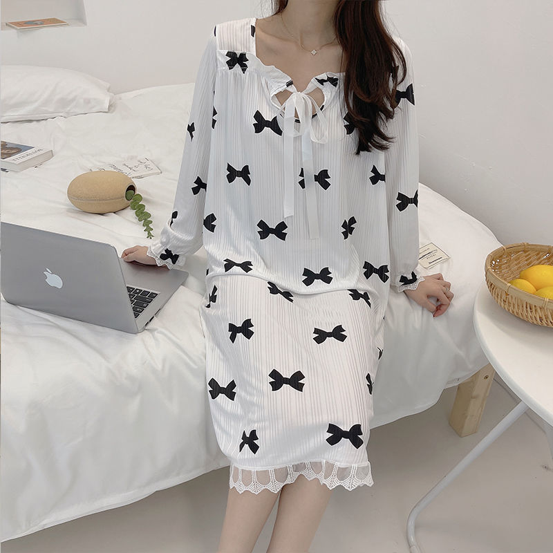 Camicia da notte bianca indumenti da notte signora primavera autunno manica lunga camicia da notte donna allentata camicie da notte principessa confortevole W49: 04 / L