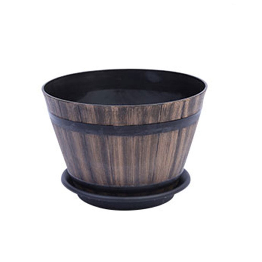 Hars Whiskey Vat Bloempot Ronde Planter Indoor Outdoor Tuin Yard Patio Wxv: With plate / Giant