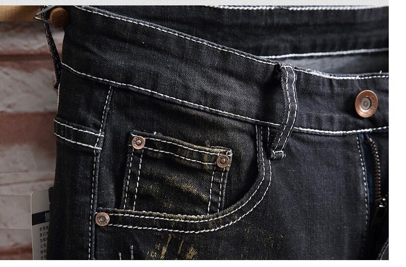 Pantalones cortos vaqueros con agujeros para hombre, Shorts elásticos negros, rectos, de algodón, Estilo de Calle Principal