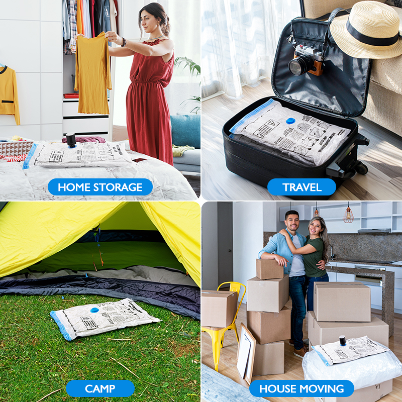 Sacchetti di stoccaggio sottovuoto 8-18 pezzi Borsa salvaspazio Pompa ad aria ricaricabile da viaggio Vari sacchetti sigillanti Pompa per comprare vestiti Coperta Bagagli
