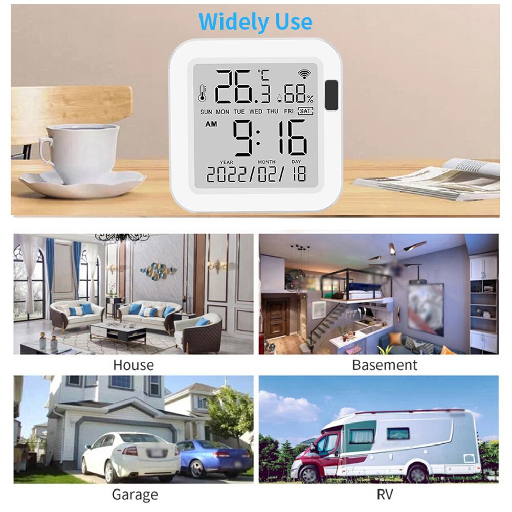 Sensor inteligente de temperatura y humedad, dispositivo con Wifi, retroiluminación, pantalla LCD para invernadero doméstico, compatible con Alexa y asistente de Google, Tuya