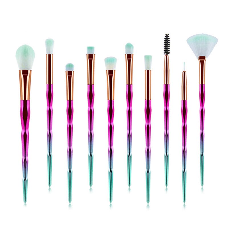 Zzdog 10 stk pro makeup børster sæt til øjenskygge highlight enhjørning krystal diamant langt skaft skønhedsværktøj sæt: 06