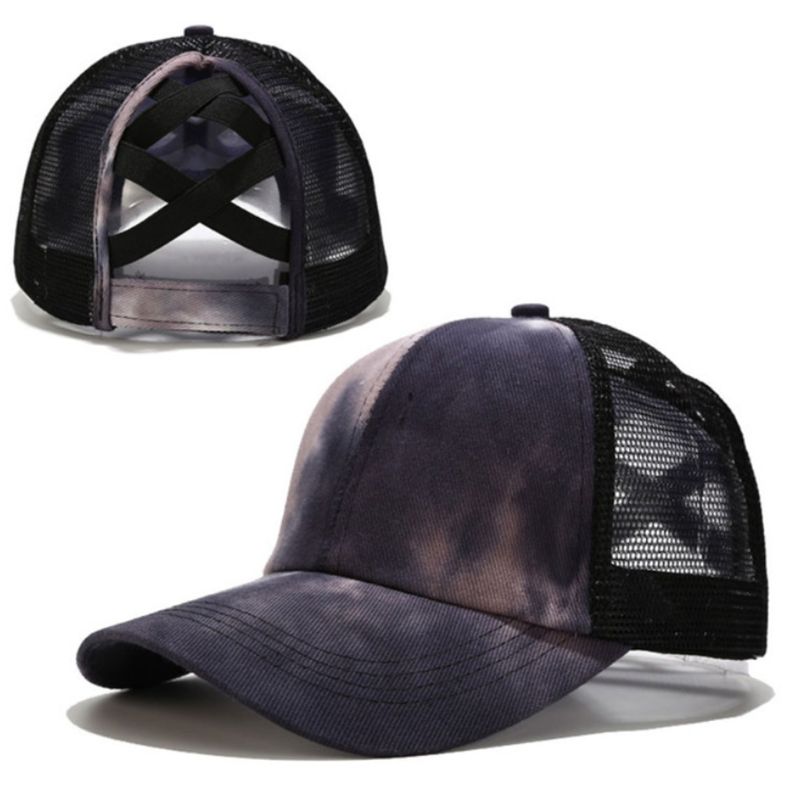 Casquette de Baseball colorée pour femmes, chapeau de camionneur en maille, queue de cheval croisé: Black