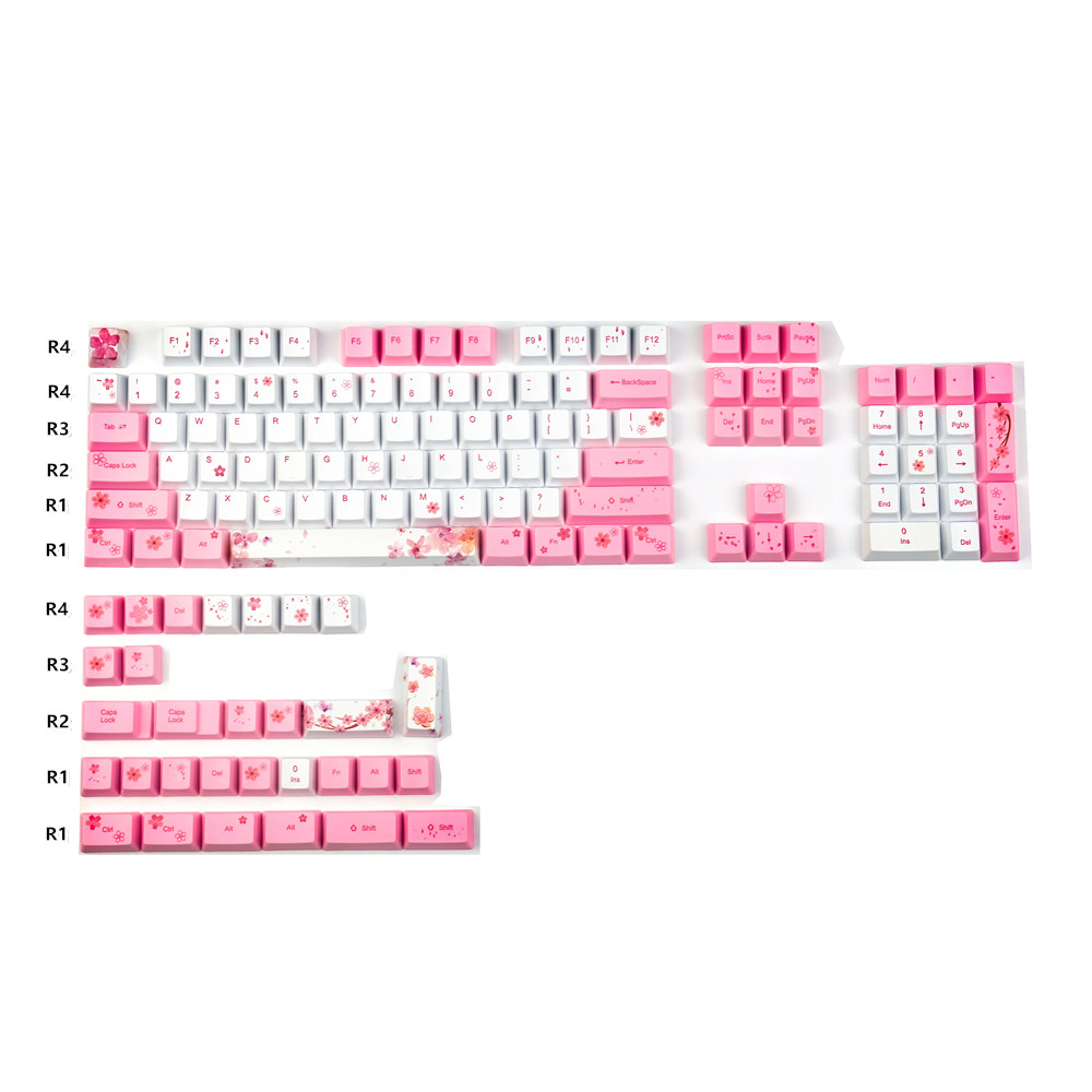 132Keys OEM PBT Cherry Blossoms Keycaps Full Set Mechanical Keyboard Keycaps PBT Dye-Sublimation Keycap: Default Title