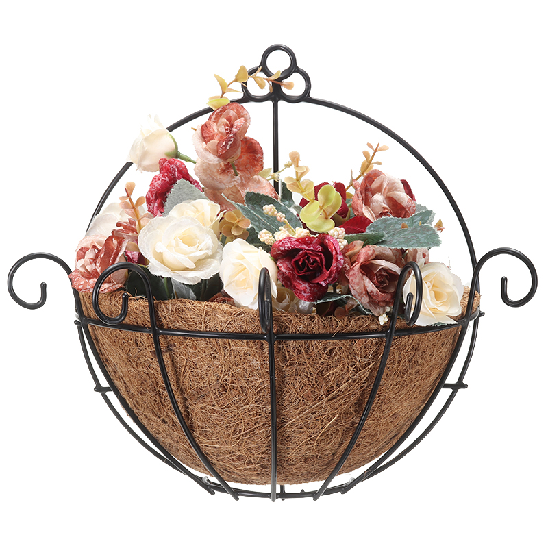 25X28cm Half Round Hanging Coconut Shell Iron Plant Flower Pot Basket Planter Art For Home Garden Floral Plants Basket