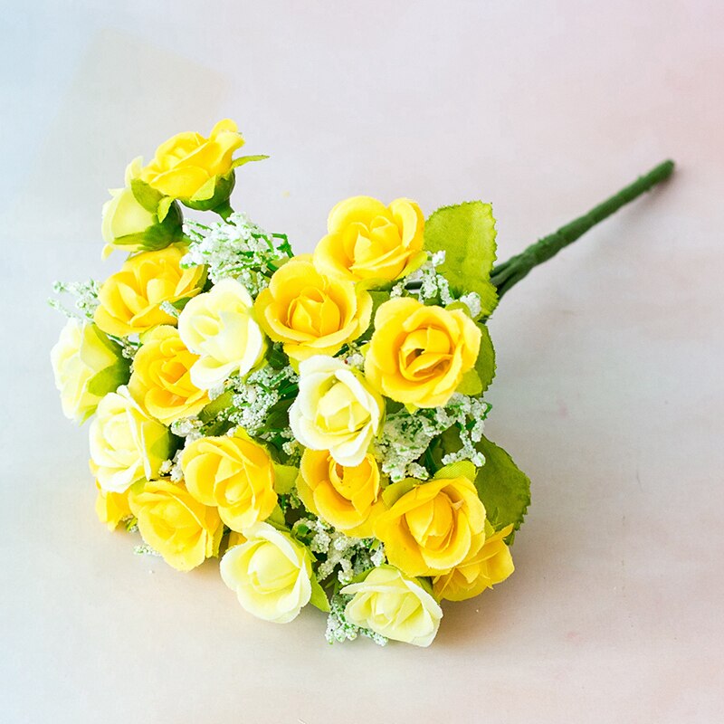 1 Bunch ARTIFICIAL SILK SMALL FLOWERS ROSE BUNCH Wedding Home Outdoor Decor: Yellow
