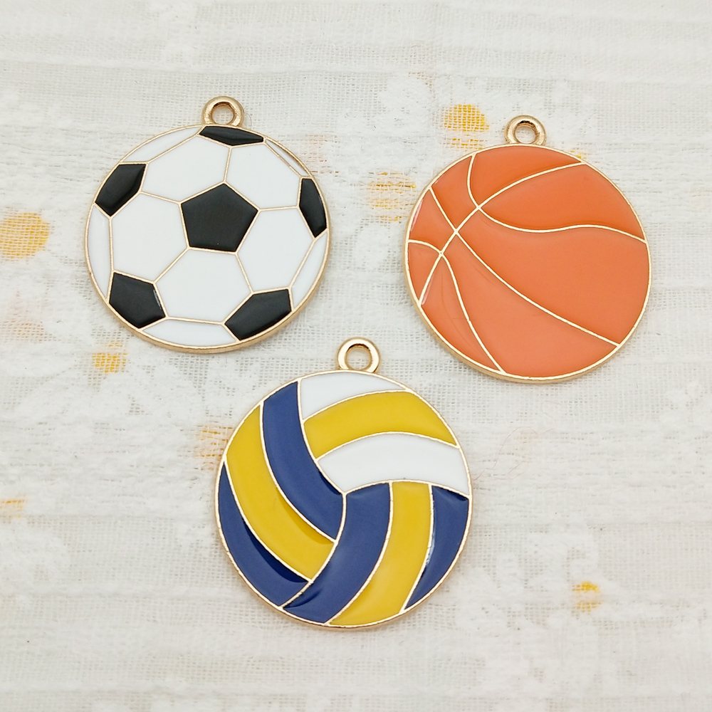 10 Uds. De dijes de joyería, accesorios de fútbol, baloncesto, voleibol, Diy, hacer pendientes, llavero, pulsera, colgante de Metal chapado en oro