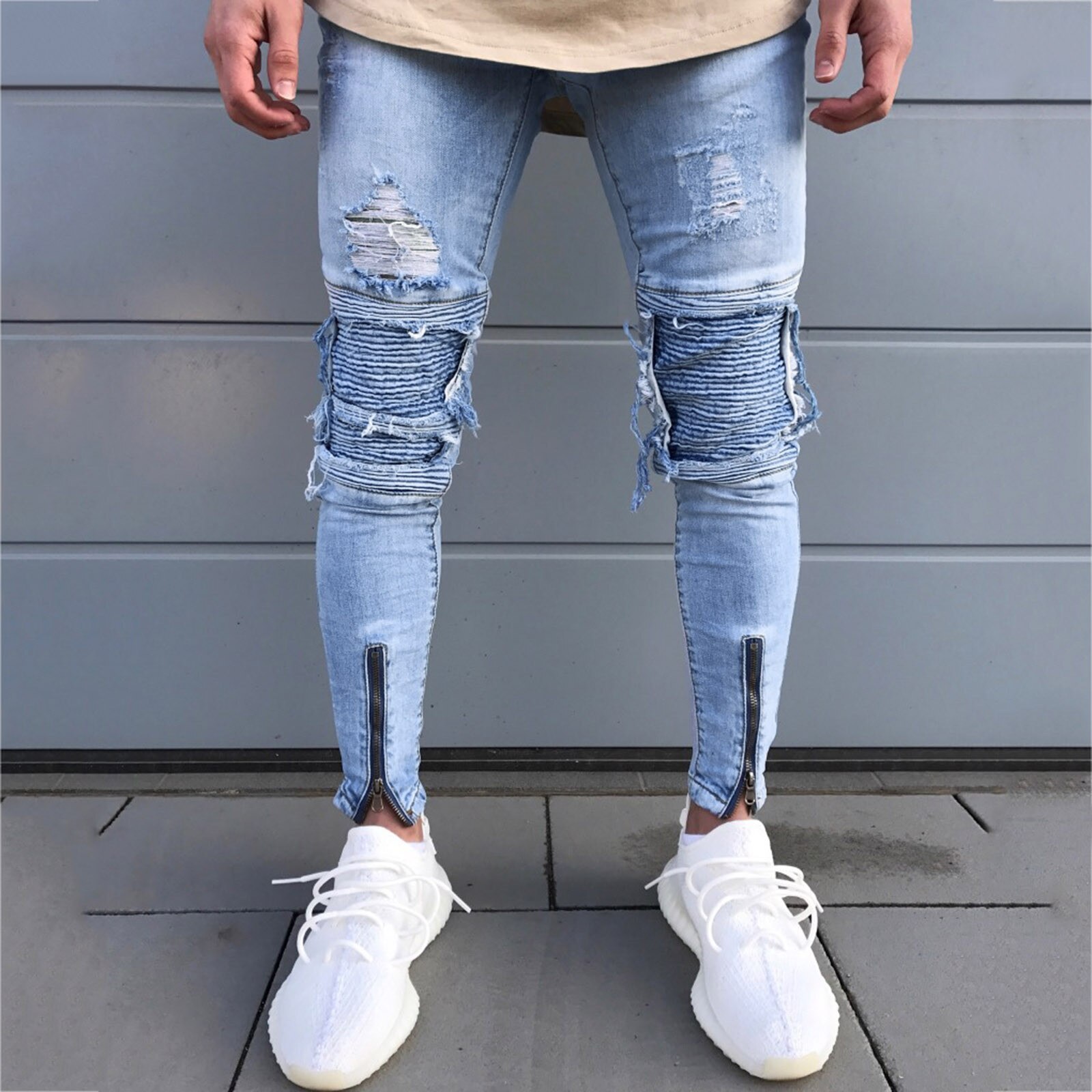 Solid Skinny Denim Pant Male Ripped Pants Jeans Men Pants Casual Cotton Denim Trousers Male Stretch Denim Trousers#g36