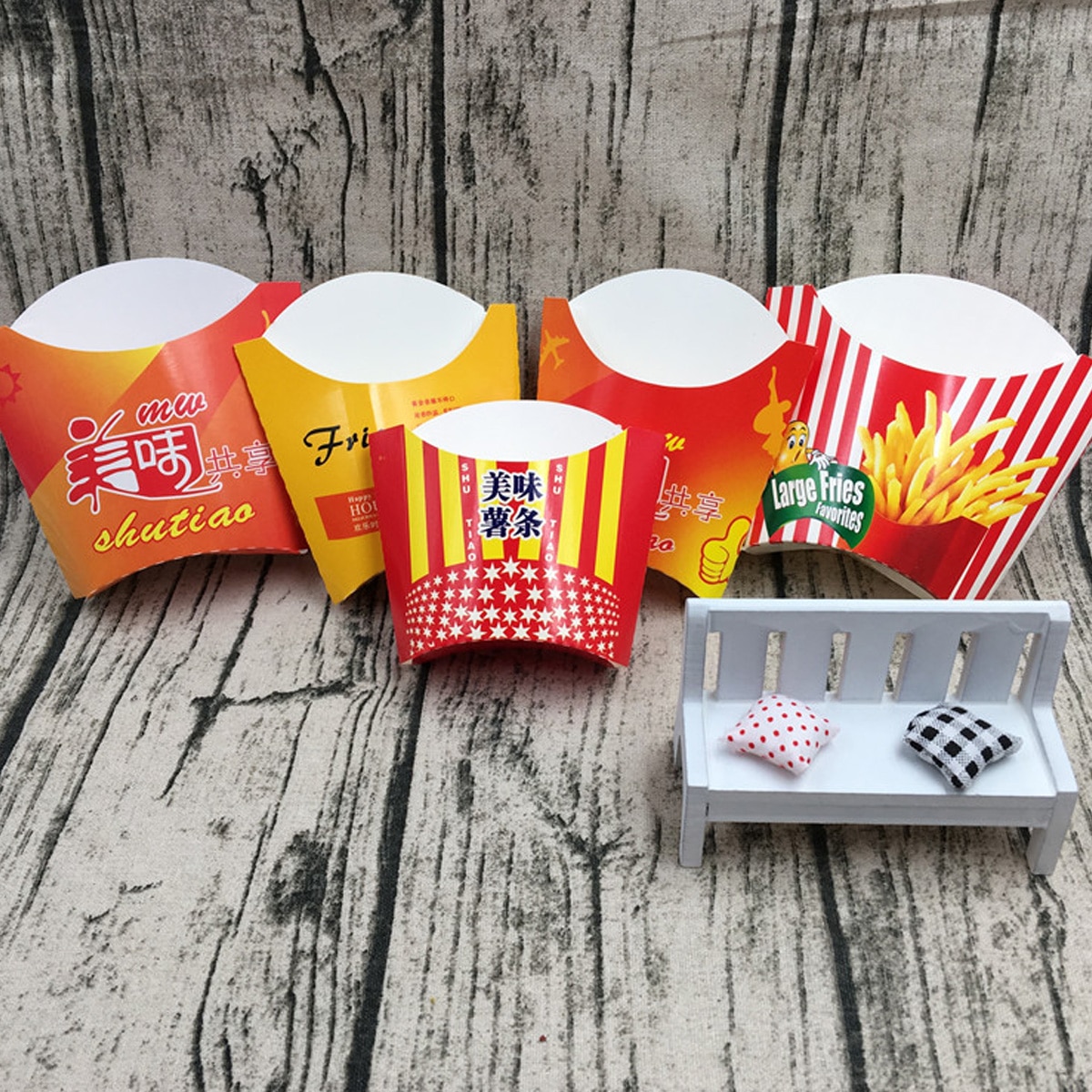 100 stk papirchips æske engangs pommes frites holder bærbar snack mad æske snack emballage forsyninger til hjemmebutik