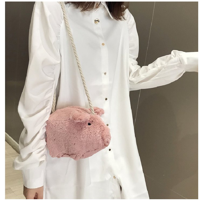 Nettes Schwein Umhängetaschen für Frauen 2022 Herbst Winter Plüsch Mädchen Puppe Schulter Bote Handtasche Tasche