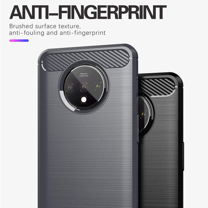 Funda con textura cepillada para 1 + 7t Oneplus 7T, fundas de silicona para Oneplus7t One Plus 7T, funda de teléfono de TPU suave de fibra de carbono de lujo