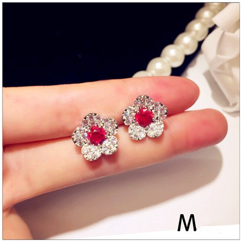 S925 Sterling Silber Tropfen Ohrringe Für Frauen Ohr Studs Feine Schmuck Luxus Red Zirkonia Temperament Brincos: M