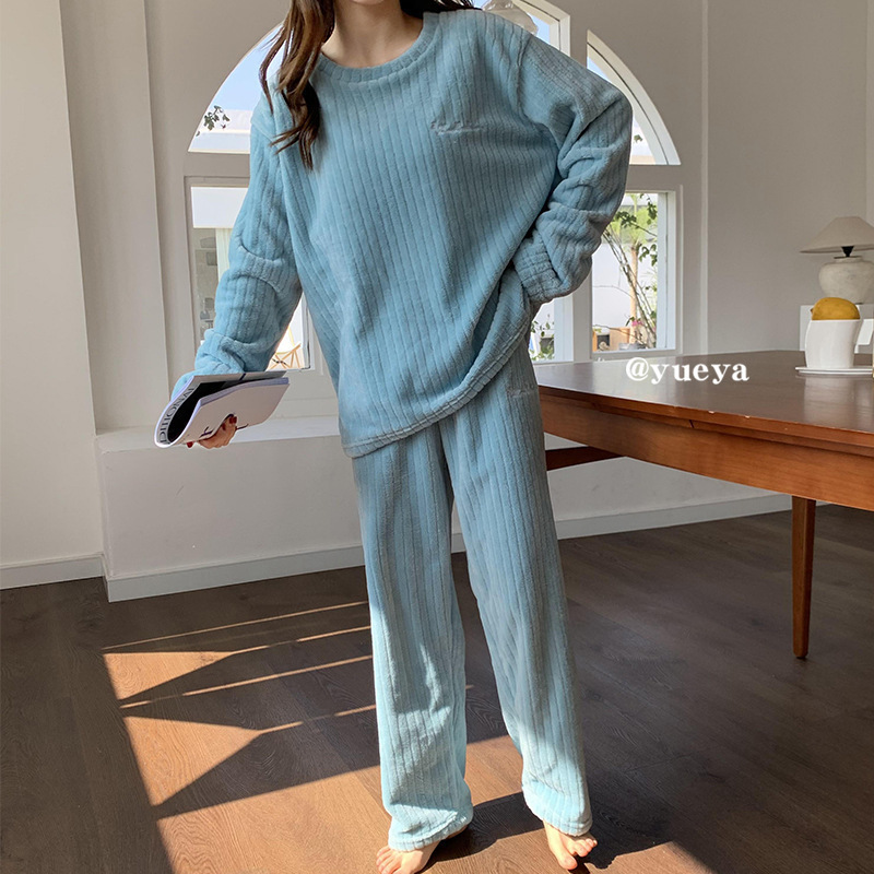 Winter Pyjamas Set Women's Flannel Pajamas Autumn and Warm Coral Bath Velvet Suit Badjas Female Sleepwear Robes Clothes