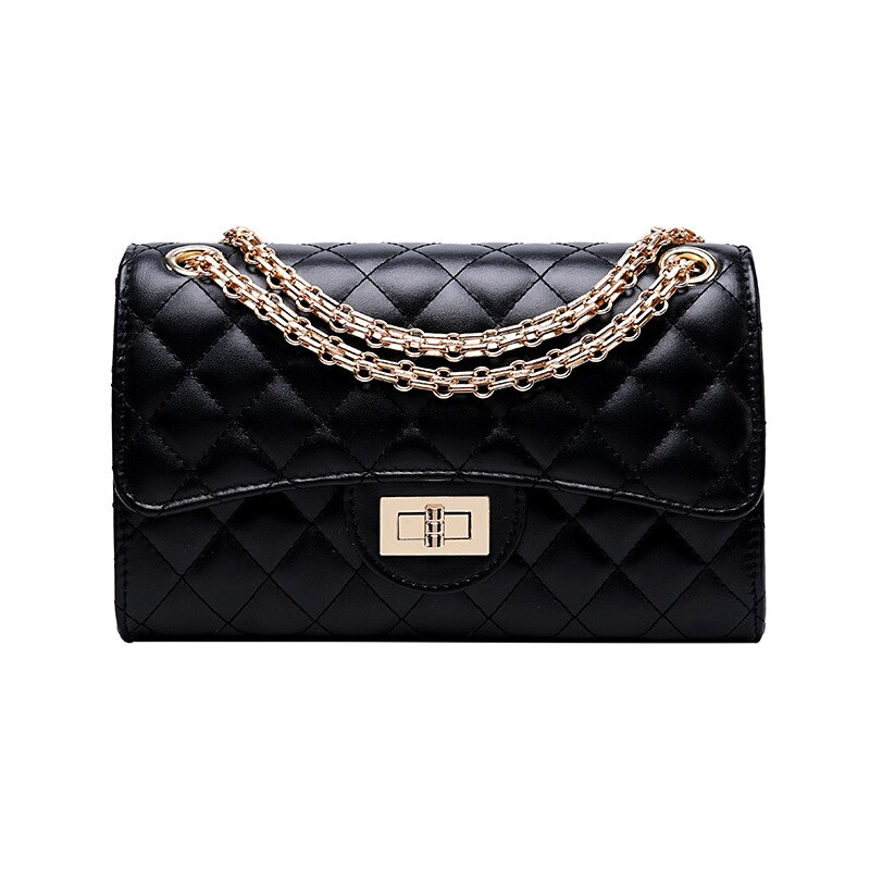 European and American casual tide chain Lingge ladies bag wild shoulder messenger bag small square bag: Light golden black / 28X9X18CM