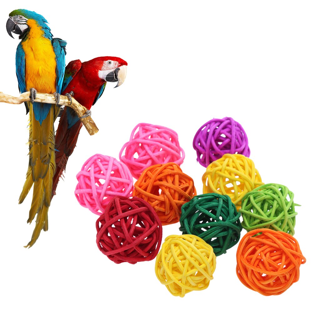 Pipifren 10/20 pces rattan papagaio bolas pássaro brinquedos lã bola pet gato mordida interativa resistente mastigar brinquedos para budgie gaiola jogando: 10pcs