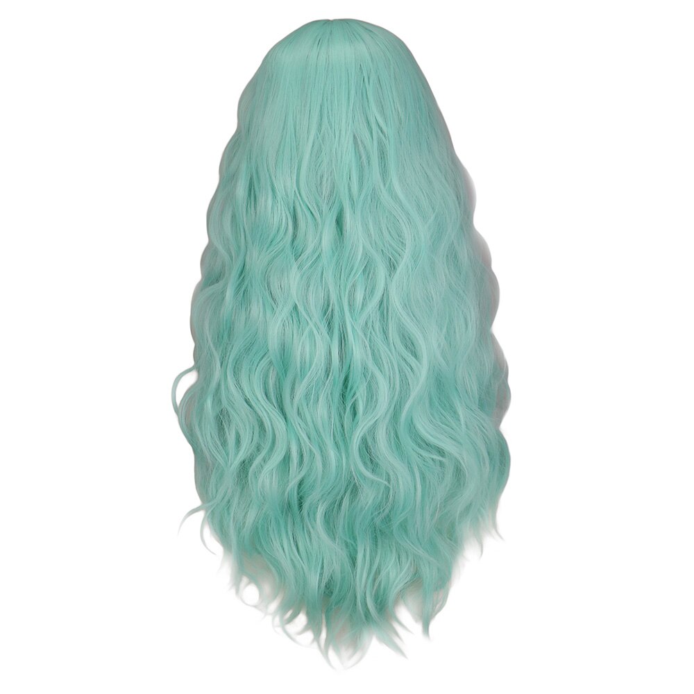 Extravagante w longo ondulado perucas peruca feminina com franja resistente ao calor sintético hortelã verde para afro-americano cosplay cabelo