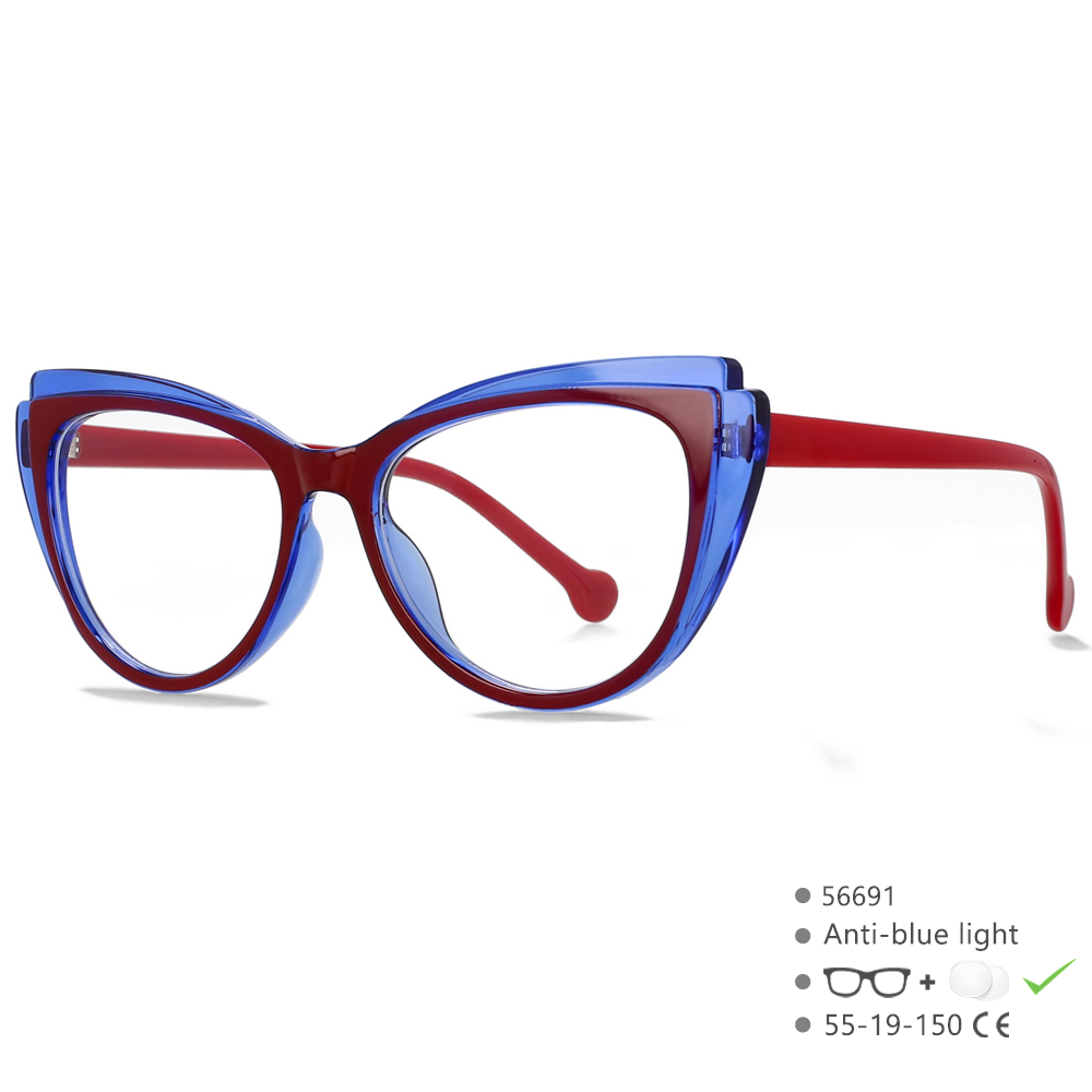 56691 Regenboog Optische Spektakel Frame Vrouwen Mode Gekleurd Wenkbrauw Frame Platte Spiegel Cat Eye Anti Blauwe Computerbril: green