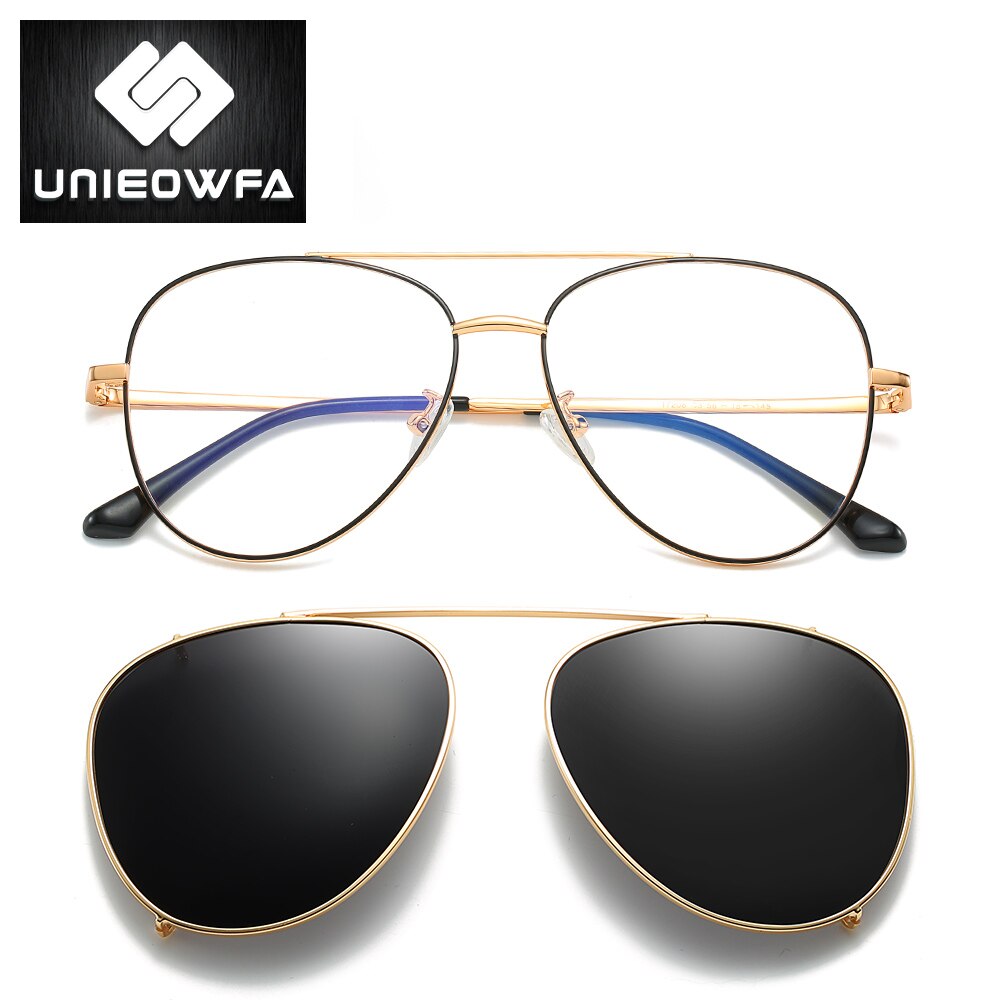 Gafas magnéticas de aviación para hombre, anteojos de sol con Clip de imán polarizado, con prescripción, montura óptica para Miopía: C2 Glod Black
